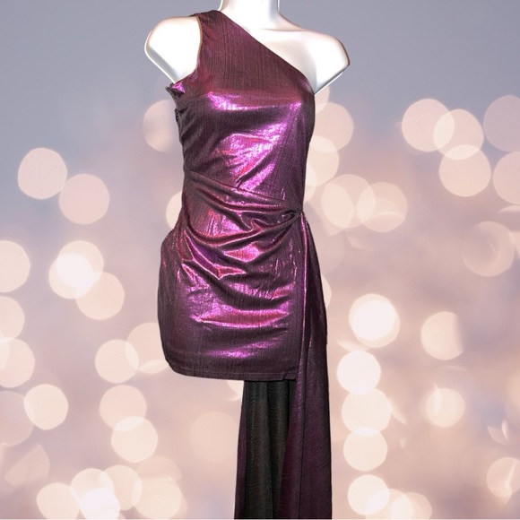 Love And Lemonade Purple One Shoulder Mini Dress W/Train NWT Medium Prom - Picture 12 of 16